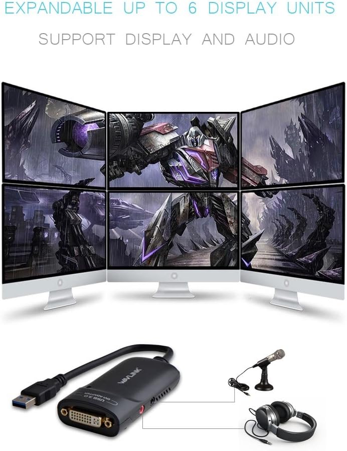 WAVLINK USB3.0 to HDMI/DVI/VGA Universal Graphic Adapter，Supports Primary/2048x1152 Extend/Mirror Video Mode up to 6 Display Units with Aduio Port Displaylink Chip for Windows, Chrome OS - Image 5